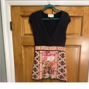 Anthropologie Black Dress with Multicolor Pattern